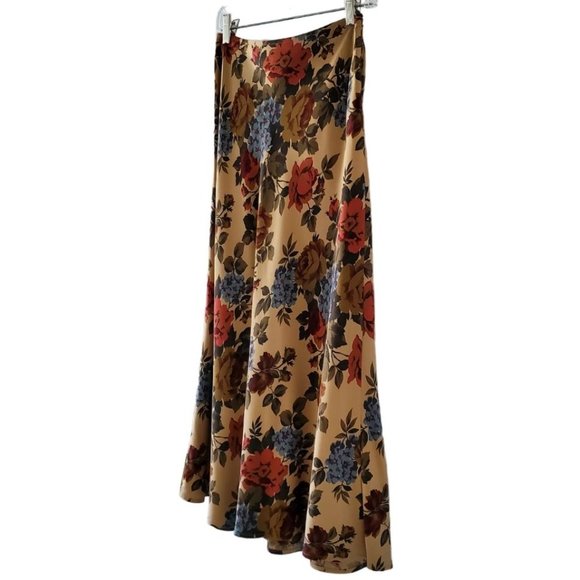 Petite Sophisticate Floral Maxi Skirt | Like New | 2P | Tan Red Gold Smokey Blue - Picture 5 of 13